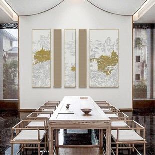 天上宫阙新中式酒店包间装饰画立体浮雕肌理组合壁画中Z式工装挂