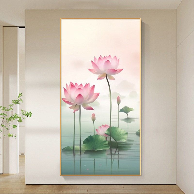 荷花装饰画新中式入户玄关挂画客厅走廊过道尽头竖V版高档莲花壁,农机/农具/农膜,播种栽苗器/地膜机,淘宝优惠券,粉丝福利购,淘宝优惠卷