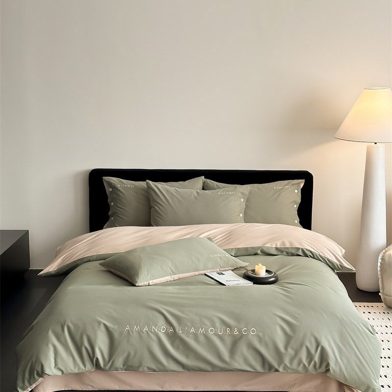 100支秋冬磨毛简约纯色四件套全棉C1.G5m1.8米床上用品床单被套