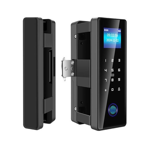 有框玻璃门密码锁免钻孔单门双门肯德基门商N铺智能锁办公室指纹