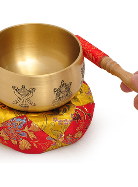 黄铜日式精品八吉祥铜磬莲花铜磬钵法器磬M碗垫子引磬长柄引庆铜