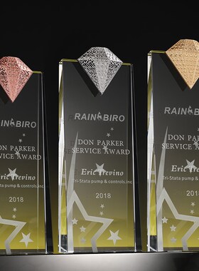 创意奖杯定做水晶奖杯定制皇金B银铜冠钻石制作优秀员工纪念刻字