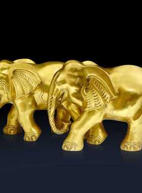 极速福善缘 铜大j象摆件一对 纯铜吸水大象家居客厅办公室风工艺