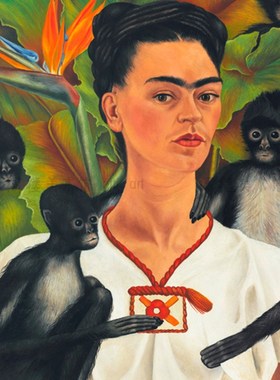 和猴群的自画像 Frida Kahlo 弗I里达 装饰画墨西哥艺术书房酒吧