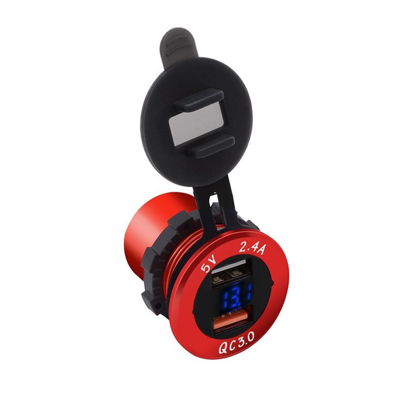 智能车充铝合金车载手机充电器数显QC3.O0快充双USB二合一