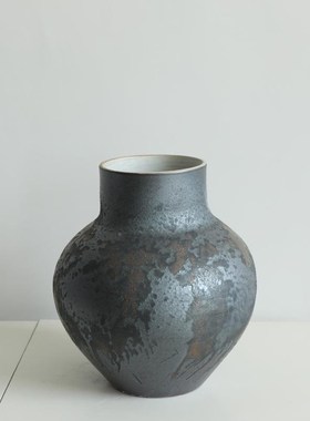 Atpeun景德镇l高级感侘寂风枯枝复古粗陶瓷花瓶器做旧大圆罐日式