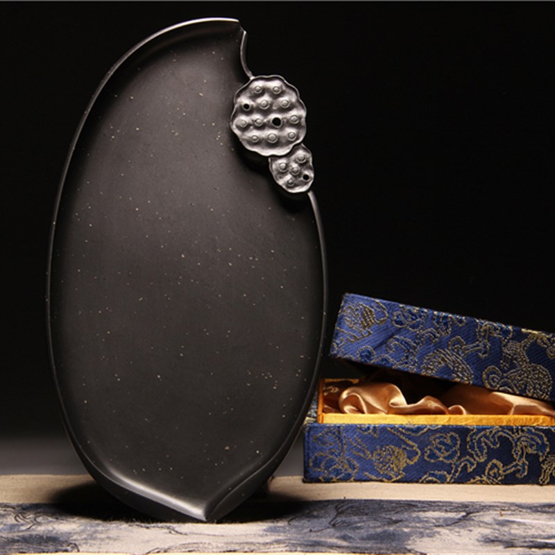 老坑歙砚砚台/莲 精品老坑金星原石藏品墨海兼W端砚送礼收藏