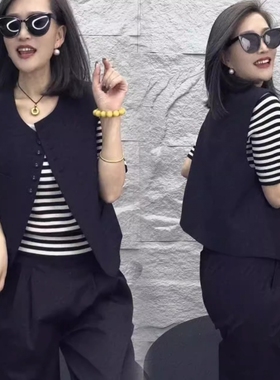 2026春秋季新款欧货时尚圆领单排扣西装马甲女设计感显瘦外套马夹