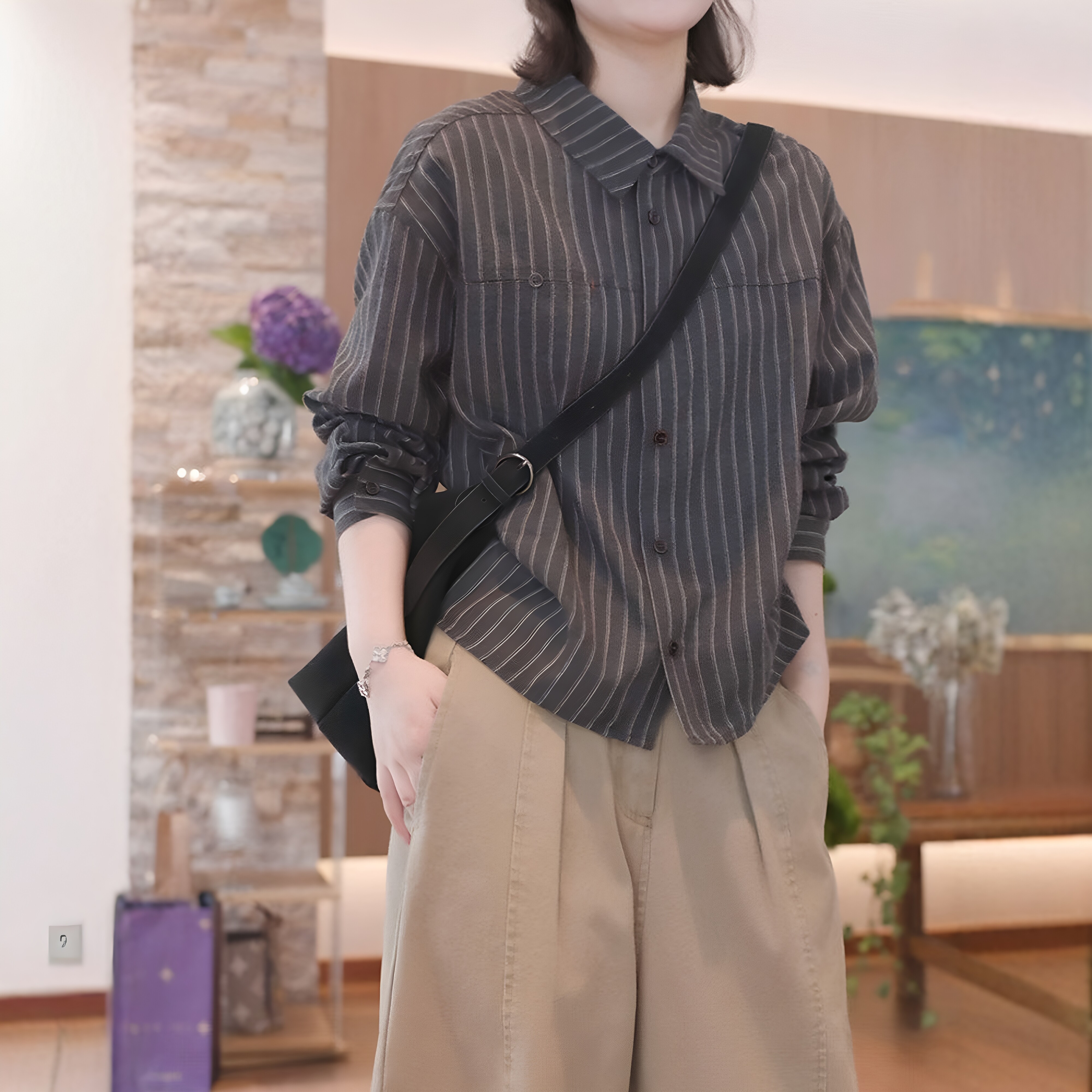 秋季文艺条纹宽松显瘦长袖衬衫