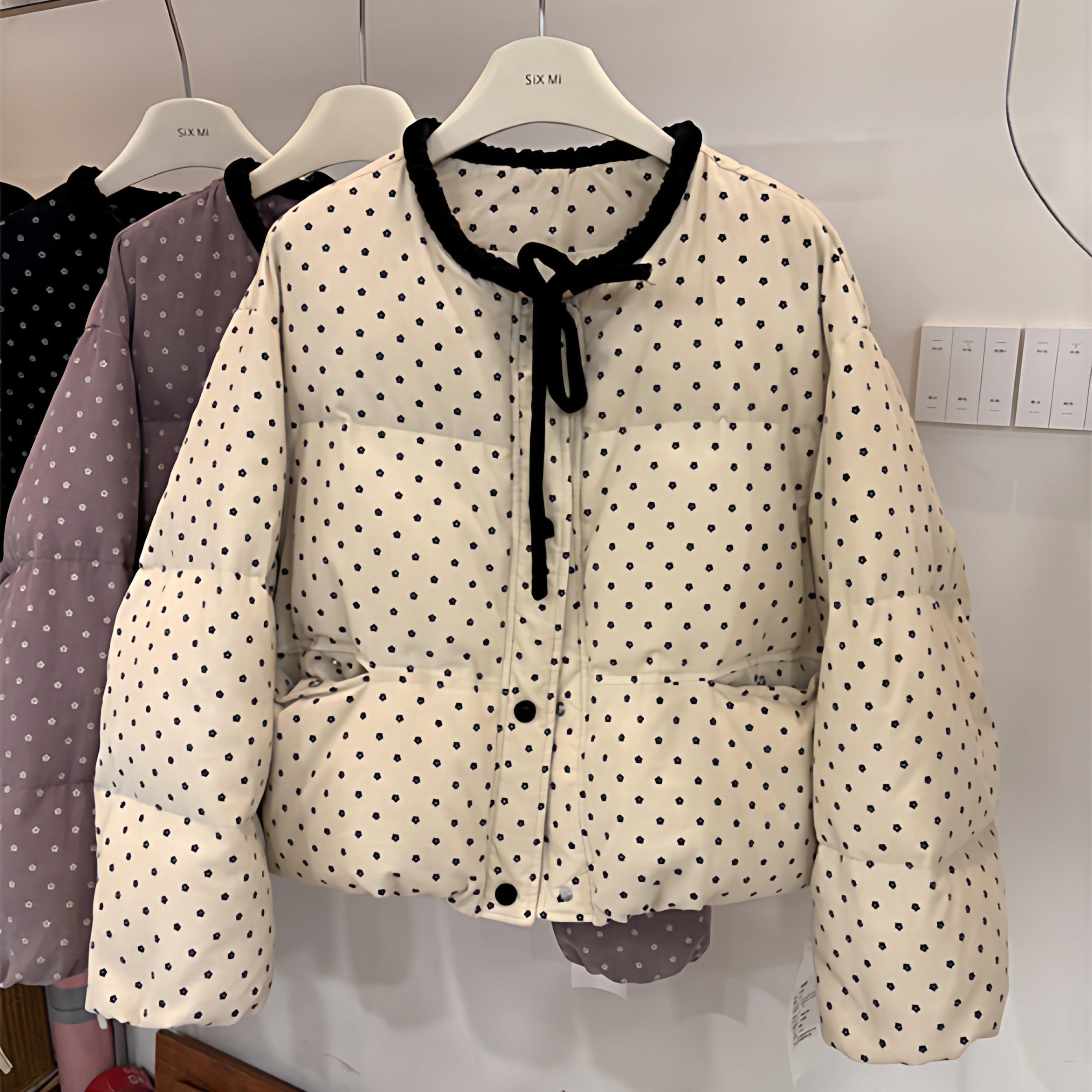 韩系碎花灯芯绒系带羽绒服女