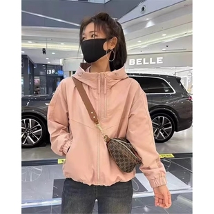 双拉链薄款 连帽风衣外套女款 冲锋衣休闲上衣潮 春秋爆短款 2025新款