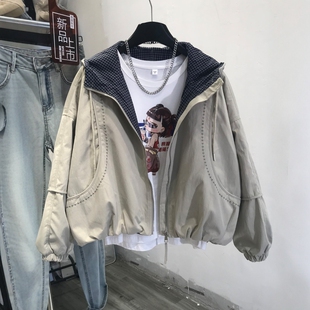 休闲上衣潮 宽松连帽夹克时尚 明线设计加棉外套女2025秋冬新款 韩版
