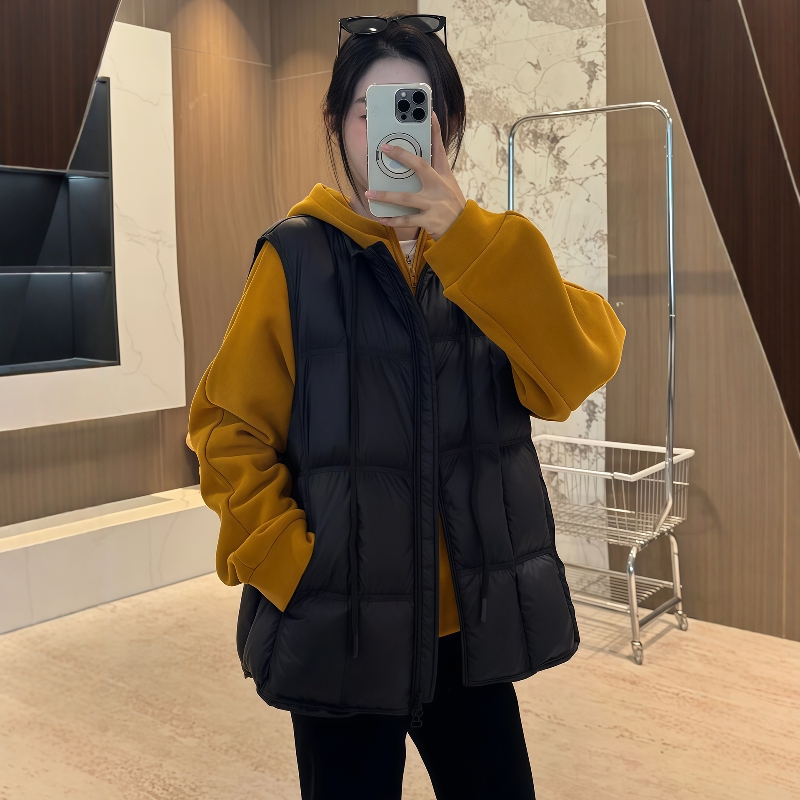 百搭时尚豆腐块羽绒服马甲女秋冬新款上衣休闲宽松白鸭绒背心外套