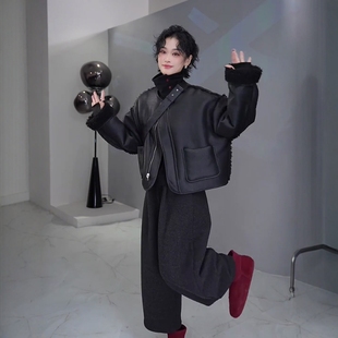两面穿皮毛一体羊羔绒外套女2025新款爆款冬季洋气圆领夹克机车服