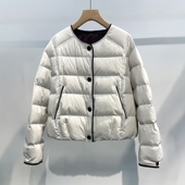 轻薄短款 保暖外套潮 圆领小个子时尚 简约拼色羽绒服女2025冬季 新款