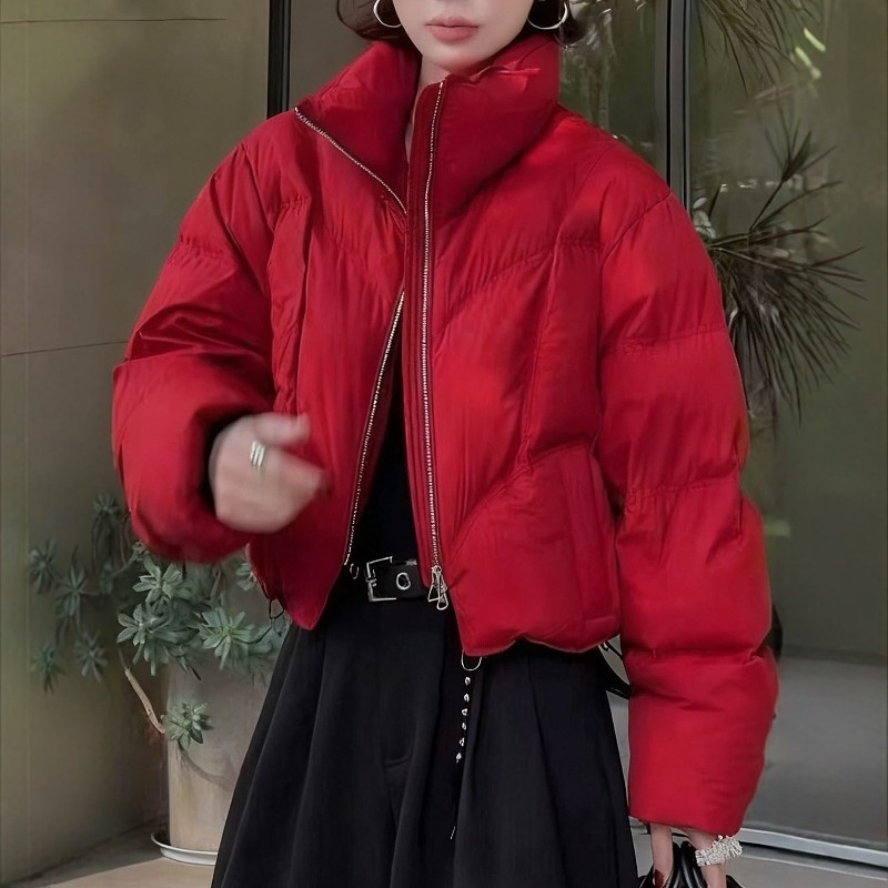 韩版百搭休闲立领羽绒服女2025冬季新款时尚显瘦纯色白鸭绒外套,女装/女士精品,羽绒服,淘宝优惠券,粉丝福利购,淘宝优惠卷