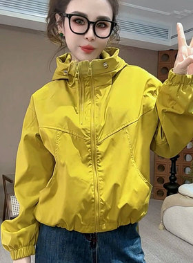 2026春秋新款欧货休闲双拉链连帽夹棉冲锋衣女百搭长袖夹克外套女