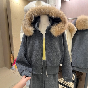 韩版毛领短款毛呢羽绒服女2025冬季新款连帽拉链保暖白鸭绒外套