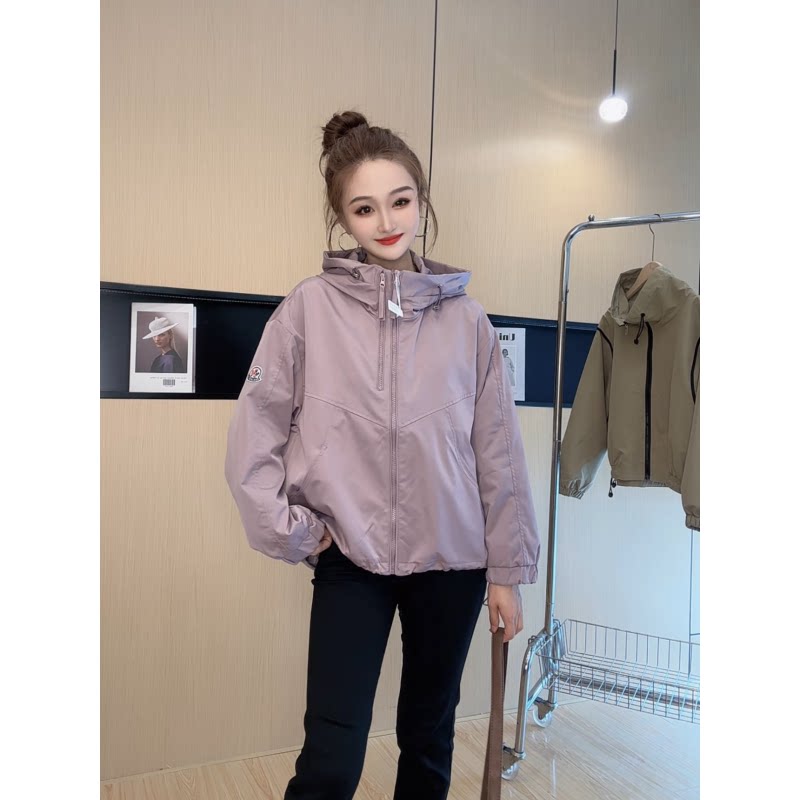 2026春秋韩版女设计感时尚宽松双拉链连帽运动休闲纯色冲锋衣外套