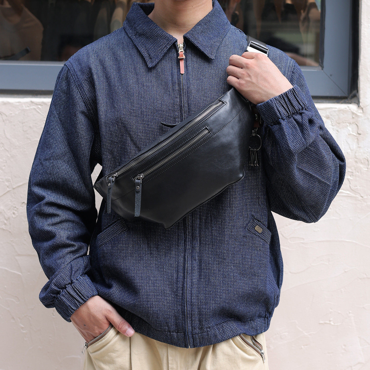 玩爷休闲真皮胸前斜挎包男随身运动胸包潮流腰包头层牛皮单肩背包