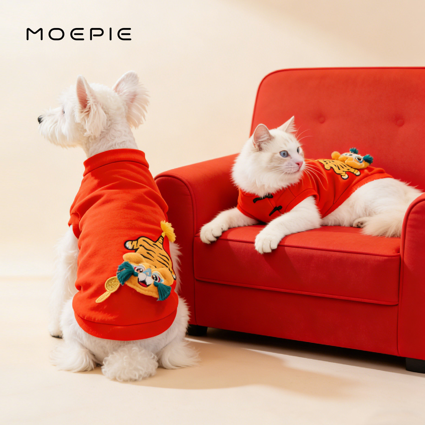 MOEPIE狗狗衣服新年装过年喜庆唐装泰迪比熊柴犬西施马尔济斯小狗