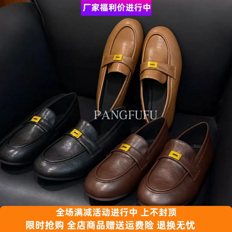 胖福福大码甄选女鞋乐福鞋复古英伦风小皮鞋金属扣平底单鞋百搭