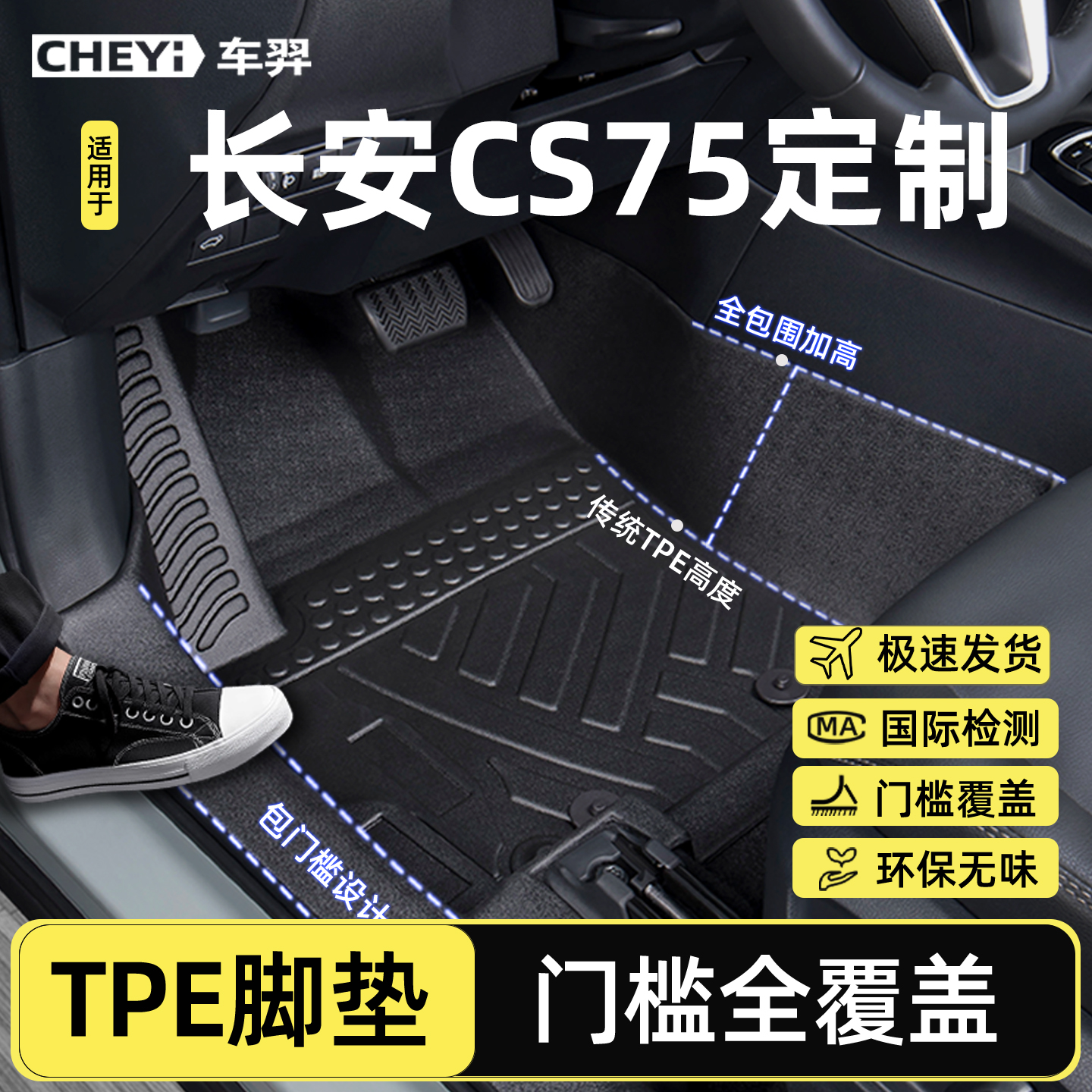 适用长安cs75【TPE包门槛脚垫】