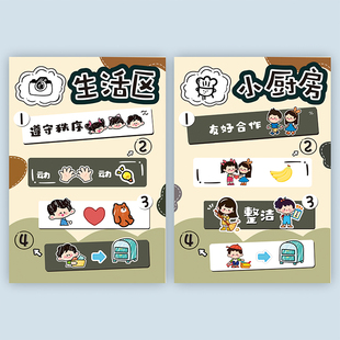 幼儿园环创区角墙贴纸区规则莫兰迪简约风区角牌标识牌布置装 饰画