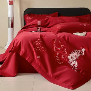 蝴蝶刺绣新婚大红色被套婚庆床上用品 高端浪漫结婚四件套2025新款
