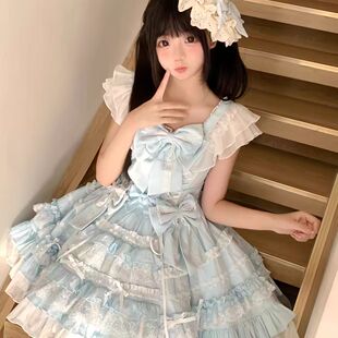 雪顶娃娃Lolita洋装蓝色doll感蕾丝蛋糕公主感jsk吊带连衣裙夏季