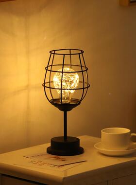 小跨境le灯DLKd少女心夜灯铁艺小夜灯红酒杯红酒装瓶礼物摆件饰灯