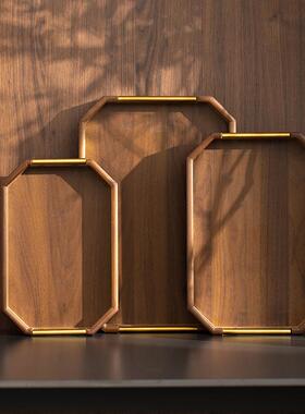 轻奢复古多功能手TIB工竹制八角金点属盘创意托水盘果糕西餐茶盘