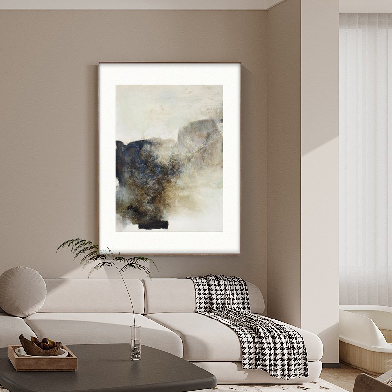 赵无极手绘油画客厅竖版餐厅x玄关过道抽象立体卡纸酒店挂画装饰图片