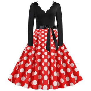 Neck Long Polka Sleeve Stitching Dot Flower 9171 Burxning