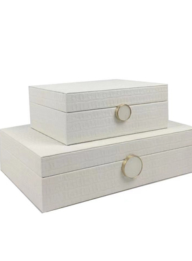 现代极简约样板房家居卧室衣帽间收纳盒首饰盒白色U皮质储物盒摆