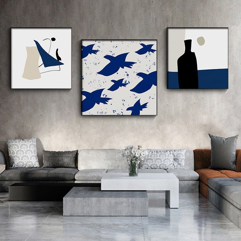 现代简约a蓝色抽象装饰画客厅三联画新款轻奢沙发背景墙上挂画墙,家居饰品,现代装饰画,淘宝优惠券,粉丝福利购,淘宝优惠卷