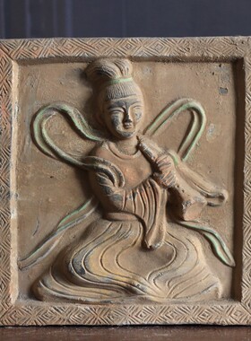 仿古壁画砖雕乐器俑方砖古建筑装饰砖墙砖收N藏艺术装饰品摆件陶