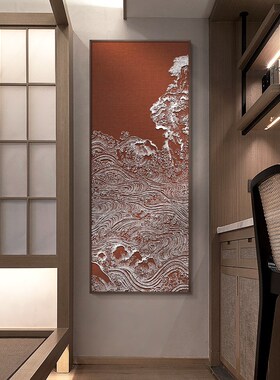 M3NO新中f式红色装饰画入户玄关竖版立体挂饰抽象山水大气壁画