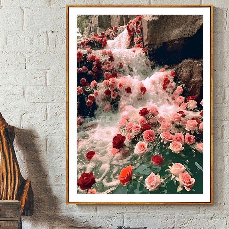 DIY方钻满钻钻石画钻石绣贴钻点钻十字绣带钻岩石流Z水红粉玫瑰,居家布艺,钻石绣,淘宝优惠券,粉丝福利购,淘宝优惠卷