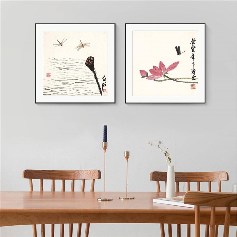 齐白石装饰画客厅玄关书房茶室办公室卧室餐厅挂画T新中式花卉壁图片
