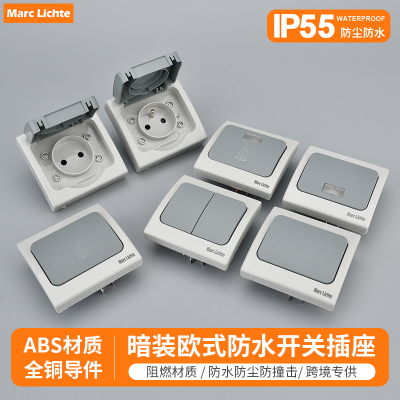 IP55级防水暗装欧式插座德式法式深插一位二位开关门铃带指示灯