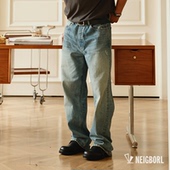 NEIGBORL钊叔制复古美式 公里数 浅蓝色水洗休闲宽松直筒牛仔裤