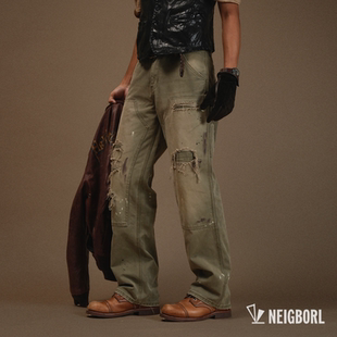 复古做旧破洞直筒百搭牛仔裤 NEIGBORL钊叔制美式 辛德勒名单