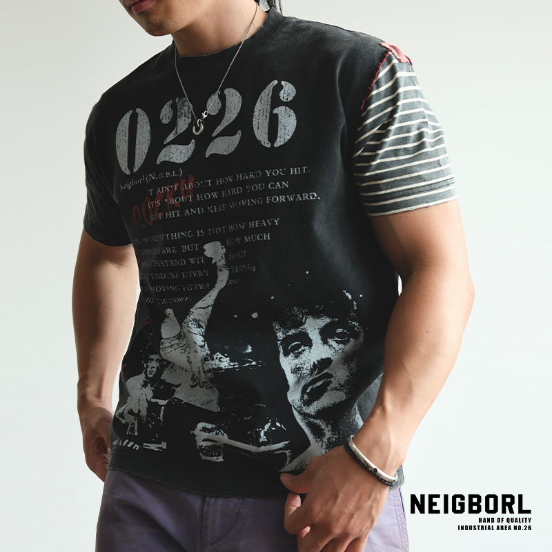 【洛奇】NEIGBORL钊叔制夏季复古做旧印花拼接设计感纯棉T恤短袖