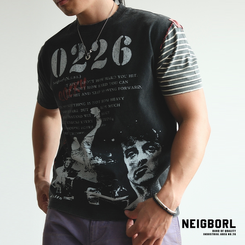 【洛奇】NEIGBORL钊叔制夏季复古做旧印花拼接设计感纯棉T恤短袖