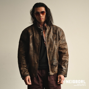【毒液•马皮】NEIGBORL钊叔制潮流复古洗水马皮工装夹克皮衣外套