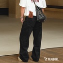 【锅炉黑牛】NEIGBORL钊叔制赤耳水洗直筒休闲裤美式黑色牛仔裤子