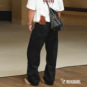 锅炉黑牛 NEIGBORL钊叔制赤耳水洗直筒休闲裤 美式 黑色牛仔裤 子