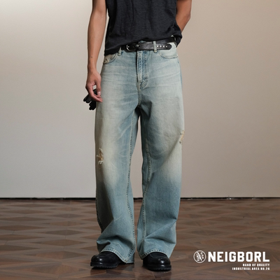 复古13盎司洗水宽松直筒牛仔裤