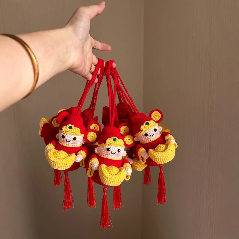 送diy制作包新年材料孩子车礼物小财神挂件钩织毛线手工编织